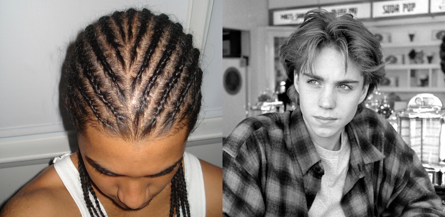 1990s men's hairstyles cornrows and curtained hair